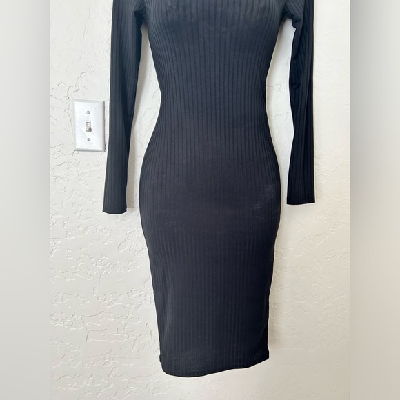 High neck black ribbed midi-dress size 2 BNWOT - Picture 2 of 7